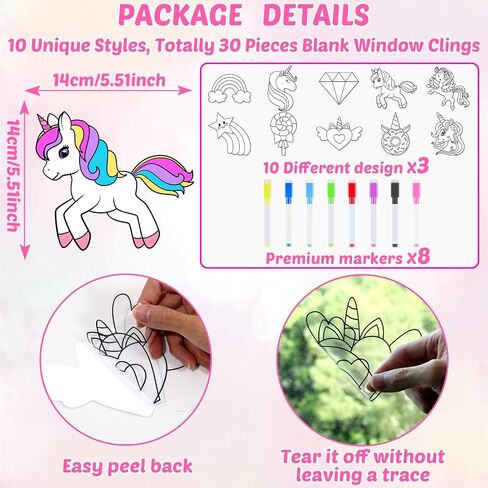 30 Pcs Unicorn Painting Arts Crafts for Kids Window Suncatchers Craft Kits DIY Unicorn Coloring Crafts Window Cling Stickers with Markers Colorful Rainbow Theme Party Gifts for Home Classroom Decor in Saudi Arabia