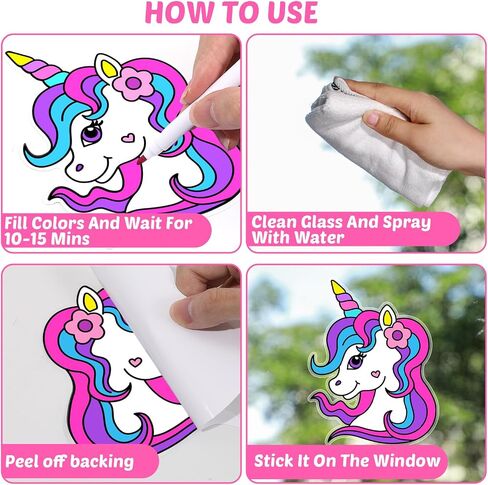 30 Pcs Unicorn Painting Arts Crafts for Kids Window Suncatchers Craft Kits DIY Unicorn Coloring Crafts Window Cling Stickers with Markers Colorful Rainbow Theme Party Gifts for Home Classroom Decor in Saudi Arabia
