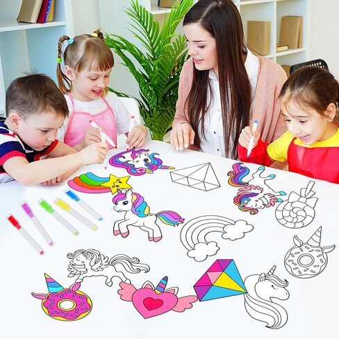 30 Pcs Unicorn Painting Arts Crafts for Kids Window Suncatchers Craft Kits DIY Unicorn Coloring Crafts Window Cling Stickers with Markers Colorful Rainbow Theme Party Gifts for Home Classroom Decor in Saudi Arabia