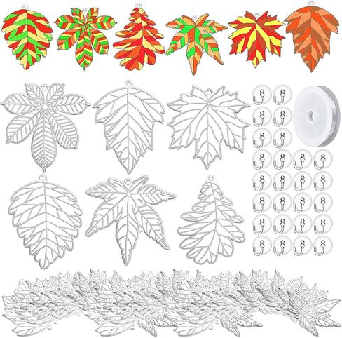 Roundfunny 60 مجموعات Fall Leaf Suncatchers الخريف زخارف الزخارف DIY نافذة Art Suncatchers الخريف Maple Leaf Craft Kits لنشاط الفصول in Saudi Arabia