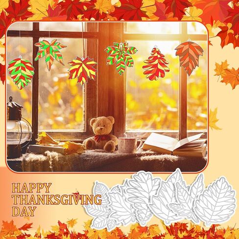 Roundfunny 60 مجموعات Fall Leaf Suncatchers الخريف زخارف الزخارف DIY نافذة Art Suncatchers الخريف Maple Leaf Craft Kits لنشاط الفصول in Saudi Arabia