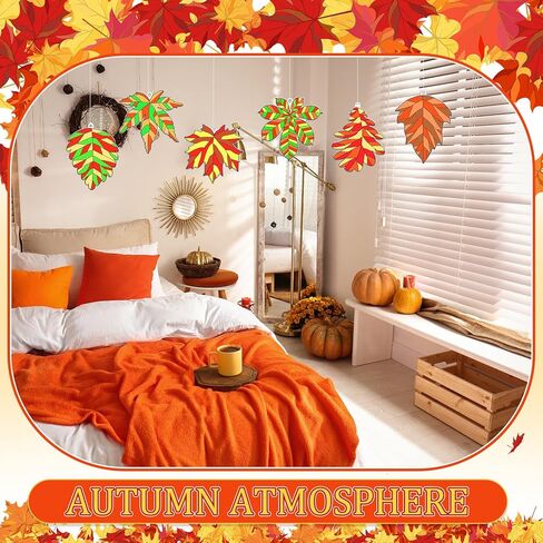 Roundfunny 60 مجموعات Fall Leaf Suncatchers الخريف زخارف الزخارف DIY نافذة Art Suncatchers الخريف Maple Leaf Craft Kits لنشاط الفصول in Saudi Arabia