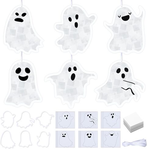 24 Sets Ghost Crafts Halloween Tissue Paper Craft Kits Make Your Own Ghost Suncatchers Hanging Ornament DIY for Halloween Party Trick or Treat Party Supplies Classroom Actives in Kuwait