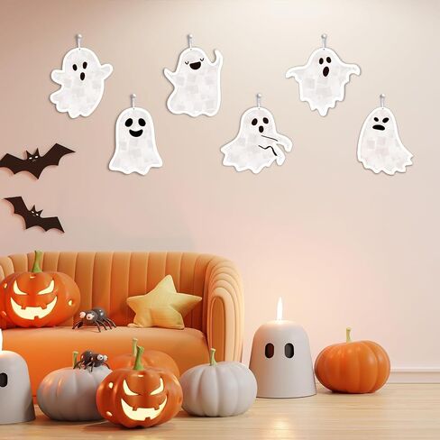 24 Sets Ghost Crafts Halloween Tissue Paper Craft Kits Make Your Own Ghost Suncatchers Hanging Ornament DIY for Halloween Party Trick or Treat Party Supplies Classroom Actives in Kuwait