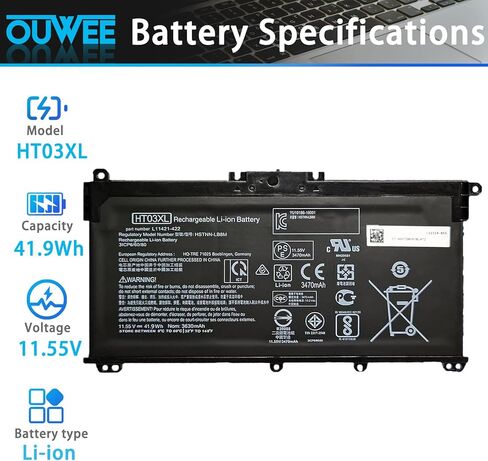 HT03XL L11119-855 Laptop Battery for HP Pavilion 14-CE 14-CF 14-DF 15-CS 15-DA 15-DB 15-DW 17-by 17-CA Series 15-CS0053CL 15-DW0033NR 15-DA0014DX L11421-542 L11421-2C2 HSTNN-UB7J HSTNN-DB8R HSTNN-DB8S in Kuwait