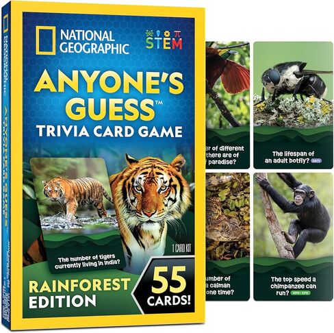National Geographic National أي شخص تخمين Rainforest Animals Trivia Cards - لعبة بطاقة أطفال Trivia مع 55 بطاقة Jumbo ، ألعاب الحيوانات ، لعبة التوافه in Saudi Arabia