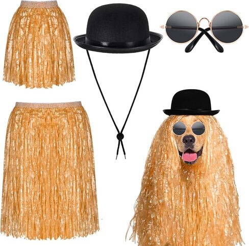 4 PCS PET HALOWEEN COSTUME CHOSTE DERBY HAT ، LUAU HULA TARTS and Round Round Sunglass for Halloween Funny Dog COSTUME COSPLAY in Saudi Arabia