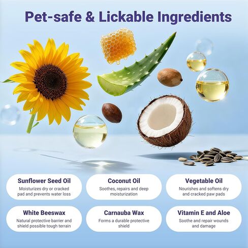 Lick-Safe Dog Paw Balm & Nose Balm | Natural Ingredients with Coconut Oil for Dry Cracked Paw Pads | Cat Paw Wax and Moisturizer, Nose Butter | Hot Pavement and Winter Proetection, 2.1oz in Kuwait