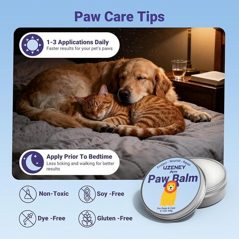 Lick-Safe Dog Paw Balm & Nose Balm | Natural Ingredients with Coconut Oil for Dry Cracked Paw Pads | Cat Paw Wax and Moisturizer, Nose Butter | Hot Pavement and Winter Proetection, 2.1oz in Kuwait