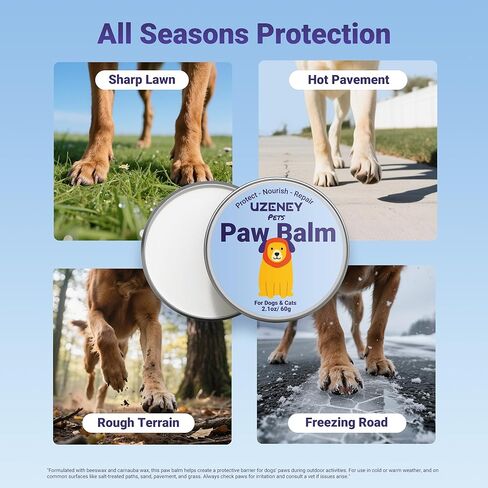 Lick-Safe Dog Paw Balm & Nose Balm | Natural Ingredients with Coconut Oil for Dry Cracked Paw Pads | Cat Paw Wax and Moisturizer, Nose Butter | Hot Pavement and Winter Proetection, 2.1oz in Kuwait