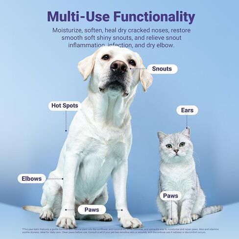 Lick-Safe Dog Paw Balm & Nose Balm | Natural Ingredients with Coconut Oil for Dry Cracked Paw Pads | Cat Paw Wax and Moisturizer, Nose Butter | Hot Pavement and Winter Proetection, 2.1oz in Kuwait