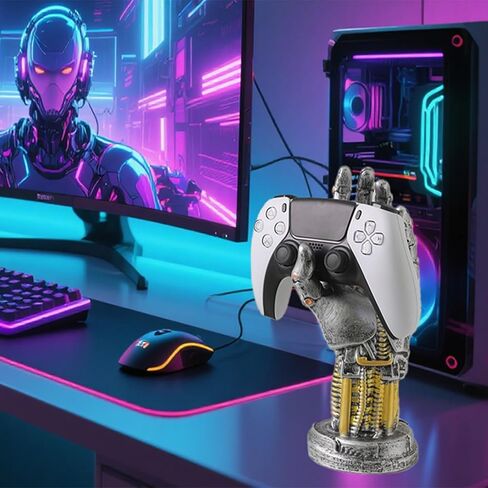 Decor Cyberpunk Decor Hand Silverhand Mechanical ، حامل وحدة تحكم الألعاب ، 9.6 بوصة إكسسوارات مكتب ألعاب الراتنج للغرفة ، الشرفة ، الرف ، ديكور المنزل in Saudi Arabia