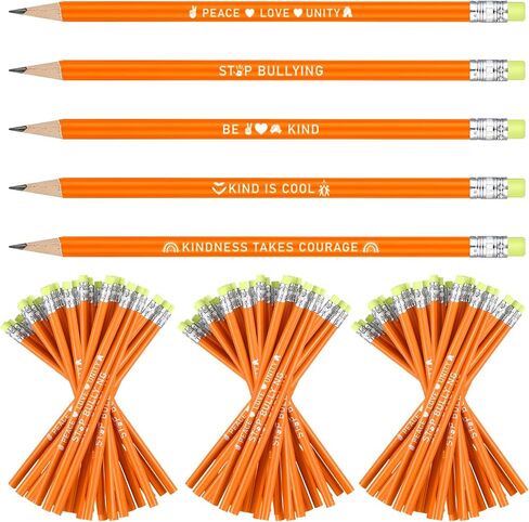 100 Pcs Anti Bullying Awareness Pencils for Unity Day Bulk Against Bullying Pencils Unisex Orange Motivational for Women Men Awareness Educational Learning Activities Teacher Office in Saudi Arabia