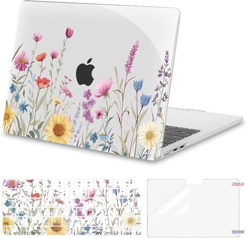 Moseso متوافق مع MacBook Air 13 بوصة الحالة 2025 2024 2023 2022 M4 A3240 M3 A3113 M2 A2681 ، قشرة بلاستيكية صلبة وحماية لوحة المفاتيح وحامي شاشة MacBook Air 13.6 بوصة ، زهرة ملونة in Saudi Arabia