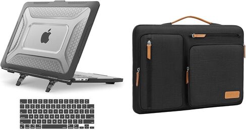 MOSISO Compatible with MacBook Air 13 inch Case 2024 2023 2022 M3 A3113 M2 A2681, Honeycomb Heavy Duty TPU Bumper Plastic Hard Case with Fold Kickstand&Keyboard Cover for MacBook Air 13.6&Bag, Black in Saudi Arabia