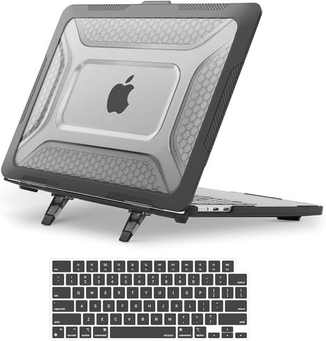 MOSISO Compatible with MacBook Air 13 inch Case 2024 2023 2022 M3 A3113 M2 A2681, Honeycomb Heavy Duty TPU Bumper Plastic Hard Case with Fold Kickstand&Keyboard Cover for MacBook Air 13.6&Bag, Black in Saudi Arabia