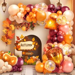 Fall Balloon Arch Kit - 164 Pcs Fall Balloons for Fall Baby Shower Decorations, Thanksgiving Party, Autumn Themed Events | Includes Maple Leaf & Pumpkin Foil Balloons in Saudi Arabia