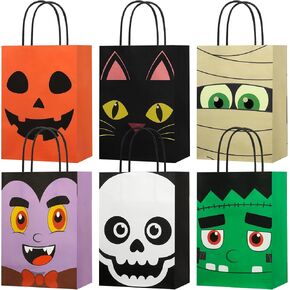 24 PCS Halloween Treat Bags Halloween Paper Gift Bags with Handles Pumpkin Vampire Party Favor Paper Bag Cat Skeleton Frankenstein Candy Goodie Gift Bag for Trick or Treat Kids Party Favors Supplies in Saudi Arabia