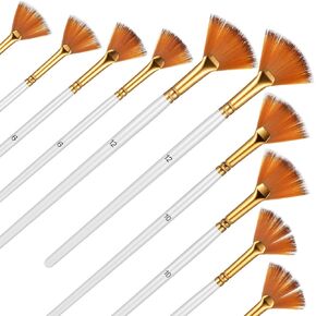 10Pcs Fan Paint Brushes Set, Professional Soft Anti Shedding Nylon Hair Fan Paints Brush Artist Acrylic Paint Brushes Set with Long Wood Handles for Acrylic Oil Watercolor Painting Artists in Kuwait