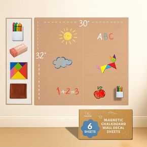 Magnetic Chalkboard Wall Decal for Kids – Set of 6 Peel and Stick Magnet Sheets with Chalk, Tangram Puzzle, and Holder – Modular Learning and Drawing Board for Homeschool, Playroom, Classroom in Saudi Arabia