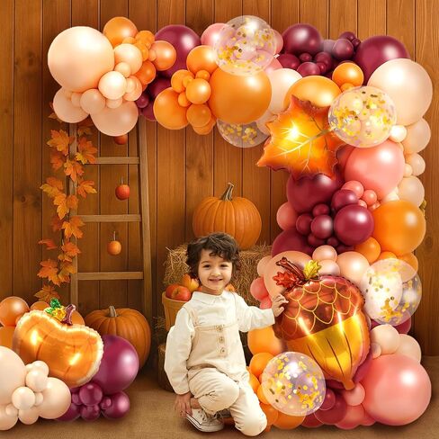 Fall Balloon Arch Kit - 164 Pcs Fall Balloons for Fall Baby Shower Decorations, Thanksgiving Party, Autumn Themed Events | Includes Maple Leaf & Pumpkin Foil Balloons in Saudi Arabia