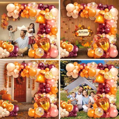 Fall Balloon Arch Kit - 164 Pcs Fall Balloons for Fall Baby Shower Decorations, Thanksgiving Party, Autumn Themed Events | Includes Maple Leaf & Pumpkin Foil Balloons in Saudi Arabia