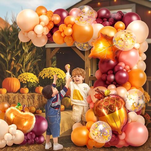Fall Balloon Arch Kit - 164 Pcs Fall Balloons for Fall Baby Shower Decorations, Thanksgiving Party, Autumn Themed Events | Includes Maple Leaf & Pumpkin Foil Balloons in Saudi Arabia