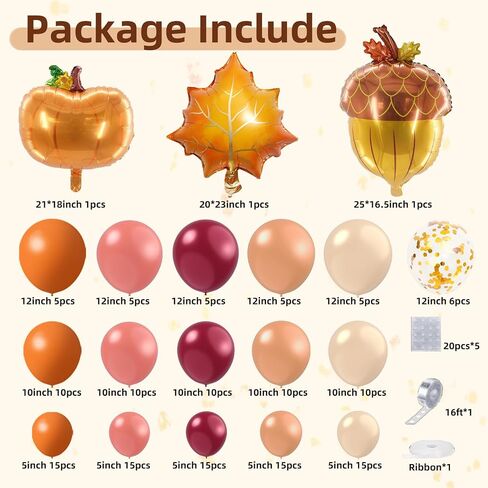 Fall Balloon Arch Kit - 164 Pcs Fall Balloons for Fall Baby Shower Decorations, Thanksgiving Party, Autumn Themed Events | Includes Maple Leaf & Pumpkin Foil Balloons in Saudi Arabia