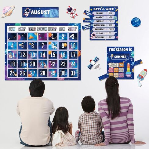 Outer Space Calendar Bulletin Board Set for Classroom Decoration Galaxy themed Calendar Season Weather Chart Astronaut Simply CTP Paper-Cuts for Back to School Teacher Nursery Chalkboard Wall Decor in Saudi Arabia