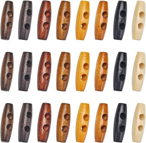 Gorgecraft 80pcs 8 ألوان أزرار خشبية بيضاوي 1.18x0.4 إكسسوارات زر خشب التبديل على شكل قرن 2 أزرار معاطف الثقوب البديلة للملابس خياطة مشاريع الفنية الفنية ، ثقب: 5 ملم in Kuwait
