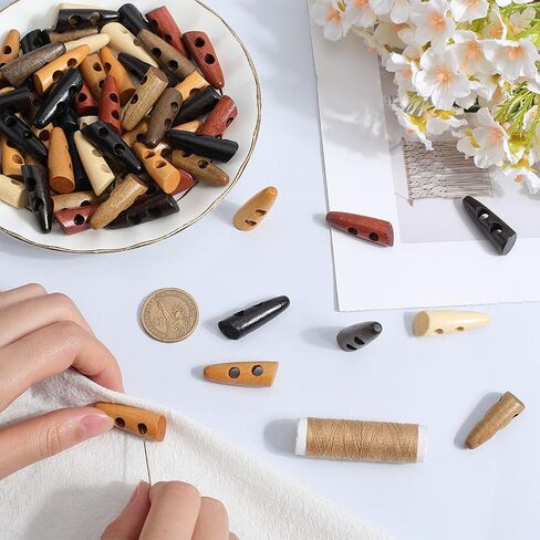 GORGECRAFT 80Pcs 8 Colors Oval Wooden Buttons 1.18x0.4 Horn Shaped Toggle Wood Button Accessories 2 Holes Sweater Coats Buttons Replacement for Clothing Sewing DIY Art Craft Projects, Hole: 5mm in Saudi Arabia