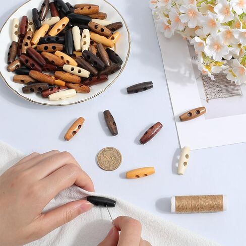 Gorgecraft 80pcs 8 ألوان أزرار خشبية بيضاوي 1.18x0.4 إكسسوارات زر خشب التبديل على شكل قرن 2 أزرار معاطف الثقوب البديلة للملابس خياطة مشاريع الفنية الفنية ، ثقب: 5 ملم in Kuwait