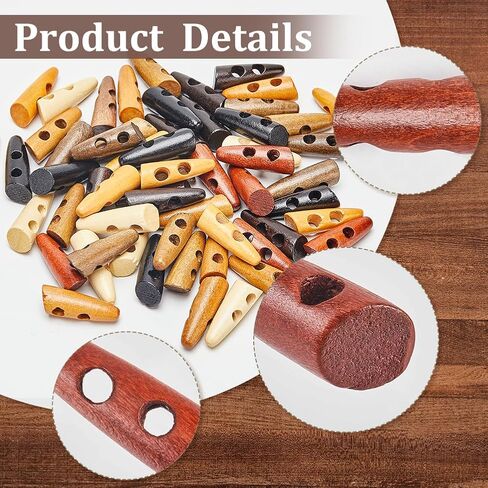 GORGECRAFT 80Pcs 8 Colors Oval Wooden Buttons 1.18x0.4 Horn Shaped Toggle Wood Button Accessories 2 Holes Sweater Coats Buttons Replacement for Clothing Sewing DIY Art Craft Projects, Hole: 5mm in Saudi Arabia