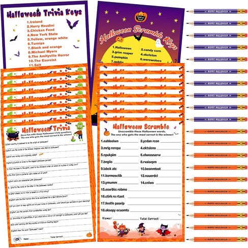 Kathfly 120 Pcs Halloween Games for Adults Include 2 Sets 40 Halloween Games Cards 20 Answer Cards and 20 Pencils, Baby Shower Party Supplies Word Scramble for Adults Groups (Horrible) in Saudi Arabia
