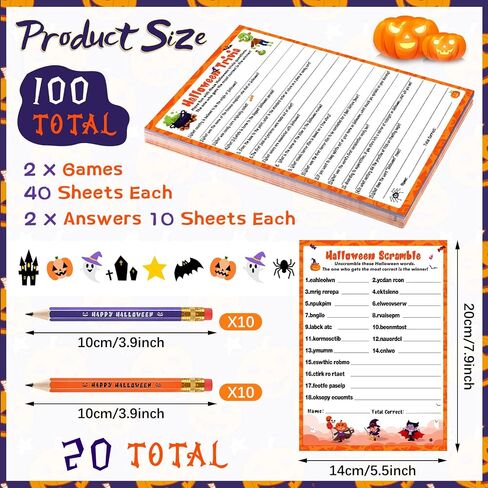 Kathfly 120 Pcs Halloween Games for Adults Include 2 Sets 40 Halloween Games Cards 20 Answer Cards and 20 Pencils, Baby Shower Party Supplies Word Scramble for Adults Groups (Horrible) in Saudi Arabia