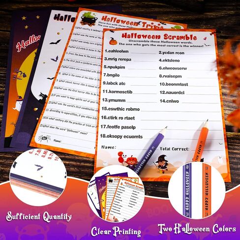 Kathfly 120 Pcs Halloween Games for Adults Include 2 Sets 40 Halloween Games Cards 20 Answer Cards and 20 Pencils, Baby Shower Party Supplies Word Scramble for Adults Groups (Horrible) in Saudi Arabia