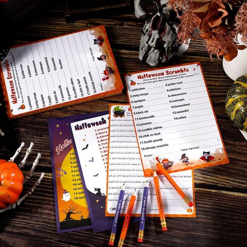 Kathfly 120 Pcs Halloween Games for Adults Include 2 Sets 40 Halloween Games Cards 20 Answer Cards and 20 Pencils, Baby Shower Party Supplies Word Scramble for Adults Groups (Horrible) in Saudi Arabia
