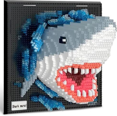 SHARK Animal 3D Wall Art Micro Mini Building Clusts للبالغين ، ديكور جدار منزلي فريد أو عرض على الطاولة ، لا متوافق مع LEGO ، لعبة عيد ميلاد مثالية للأطفال المراهقين (2166 PCS) in Kuwait