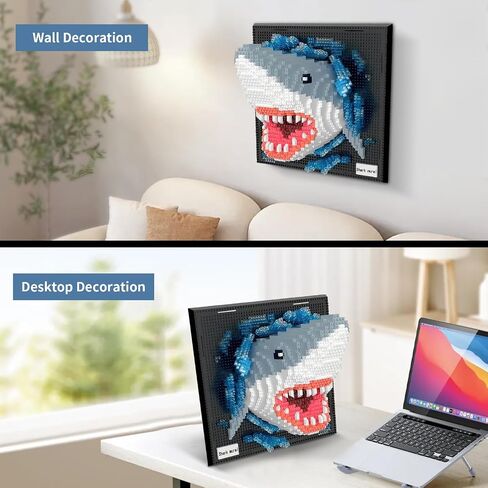 SHARK Animal 3D Wall Art Micro Mini Building Clusts للبالغين ، ديكور جدار منزلي فريد أو عرض على الطاولة ، لا متوافق مع LEGO ، لعبة عيد ميلاد مثالية للأطفال المراهقين (2166 PCS) in Kuwait