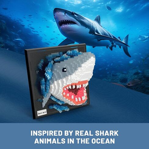 SHARK Animal 3D Wall Art Micro Mini Building Clusts للبالغين ، ديكور جدار منزلي فريد أو عرض على الطاولة ، لا متوافق مع LEGO ، لعبة عيد ميلاد مثالية للأطفال المراهقين (2166 PCS) in Kuwait