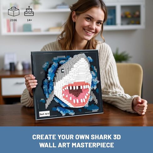 SHARK Animal 3D Wall Art Micro Mini Building Clusts للبالغين ، ديكور جدار منزلي فريد أو عرض على الطاولة ، لا متوافق مع LEGO ، لعبة عيد ميلاد مثالية للأطفال المراهقين (2166 PCS) in Kuwait