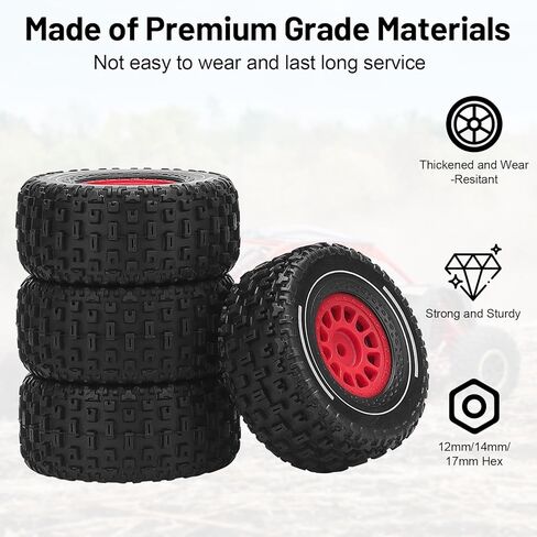 daitoku 12mm Hex RC Wheels and Tires, daitoku RC Truck Tires for Arrma Mojave Grom Mega 380 223S BLX 1/16 RC Truck Car (Style A) - Black in Kuwait
