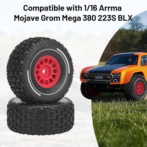 daitoku 12mm Hex RC Wheels and Tires, daitoku RC Truck Tires for Arrma Mojave Grom Mega 380 223S BLX 1/16 RC Truck Car (Style A) - Black in Kuwait