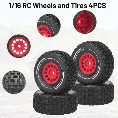 daitoku 12mm Hex RC Wheels and Tires, daitoku RC Truck Tires for Arrma Mojave Grom Mega 380 223S BLX 1/16 RC Truck Car (Style A) - Black in Kuwait