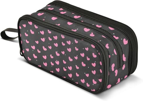 ALAZA Pink Heart Polka Dot Black Pencil Case Large Capacity,Pencil Pouch Office College Large Storage Pen Bag 3 Compartment Pencil Cases for Women Adults Teen in Saudi Arabia