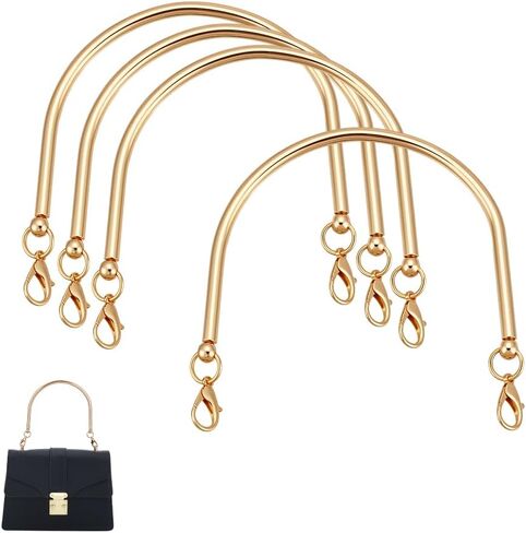 PH PandaHall 4pcs Golden Bag Handles, 4.5x4.9 Inch Metal Bag Straps Short Purse Handles Alloy Handbag Handles U-shaped Bags Strap Wallet Straps Bags Replacement Strap for DIY Purse Handbag Making in Saudi Arabia