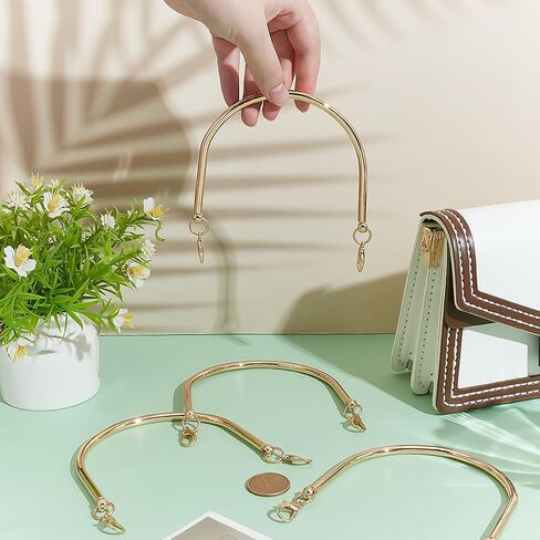 PH PandaHall 4pcs Golden Bag Handles, 4.5x4.9 Inch Metal Bag Straps Short Purse Handles Alloy Handbag Handles U-shaped Bags Strap Wallet Straps Bags Replacement Strap for DIY Purse Handbag Making in Saudi Arabia