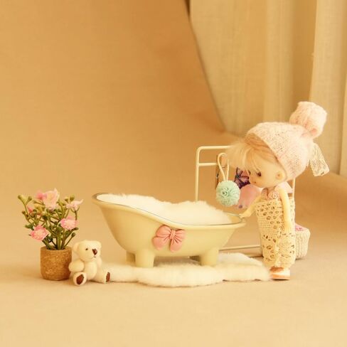 Dollhouse Bathtub, 1:12 White Miniature Bathtub with Blue Bath Ball and Carpet, Dollhouse Bathroom Furniture for Home Decor Accessory in Saudi Arabia