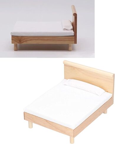 1:12 Dollhouse Double Bed, Oak Miniature Furniture Decoration Accessories for Bedroom in Saudi Arabia
