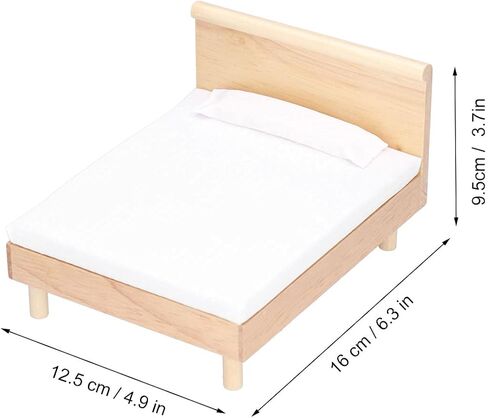 1:12 Dollhouse Double Bed, Oak Miniature Furniture Decoration Accessories for Bedroom in Saudi Arabia